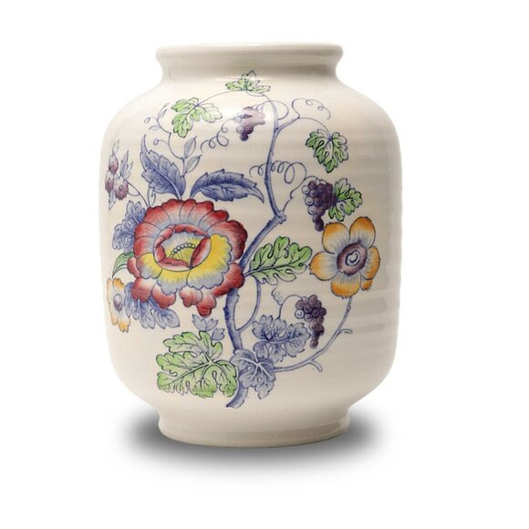 Vintage Wedgewood Ceramic Floral Jar England Ridges White Blue Tea Canister Vase - Picture 5 of 8